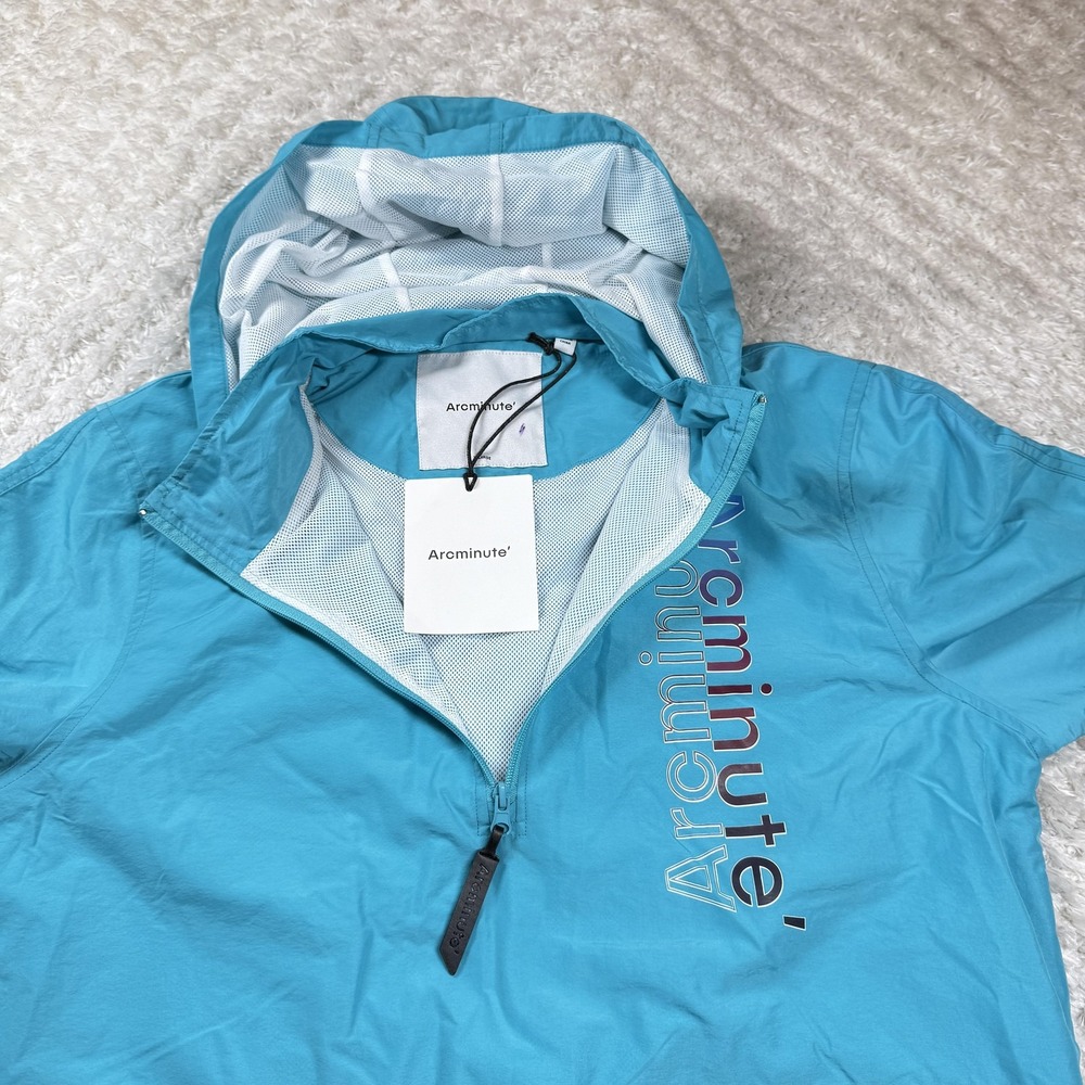 Arcminute Jacket Men XL Blue Windbreaker Hooded Zip Outerwear Street Spell Out - Picture 8 of 9